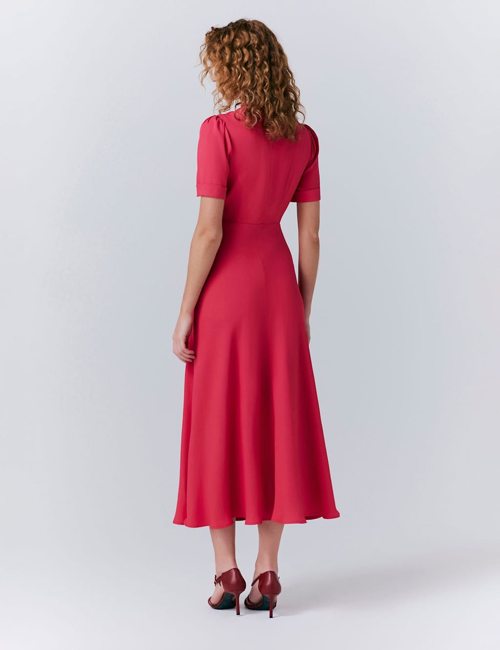 Crepe Bow Detail Puff Sleeve Midi Tea Dress 2 of 5