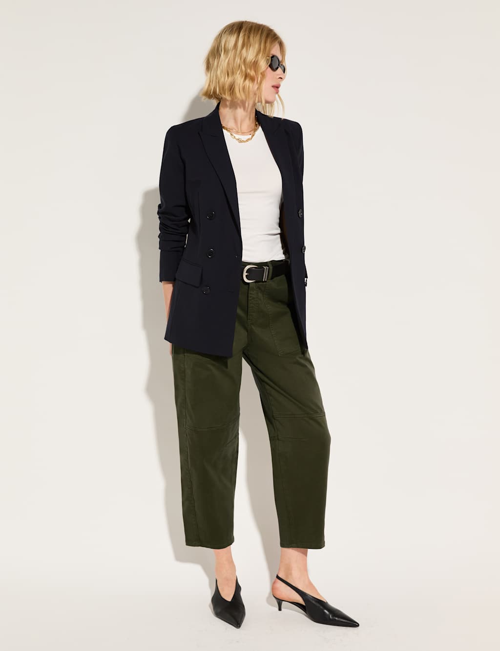 Cotton Rich Barrel Leg Cropped Trousers 2 of 4