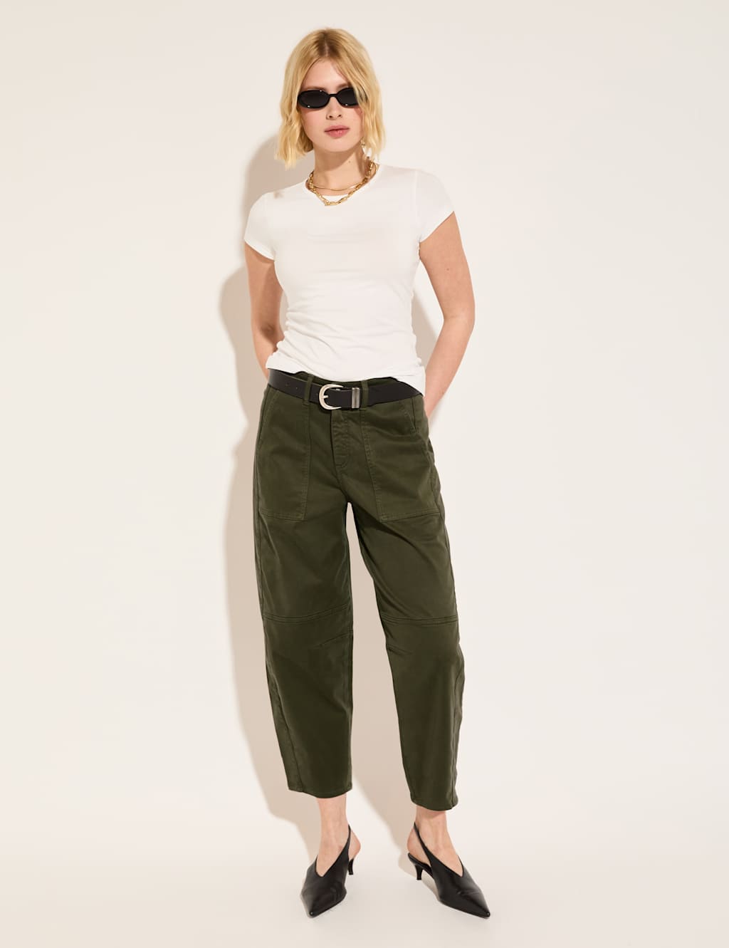 Cotton Rich Barrel Leg Cropped Trousers 3 of 4