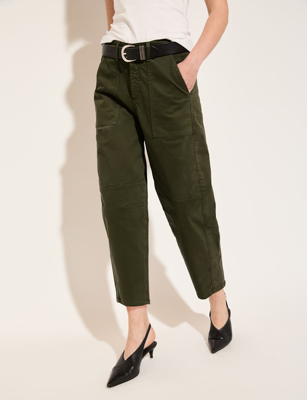 Cotton Rich Barrel Leg Cropped Trousers 4 of 4