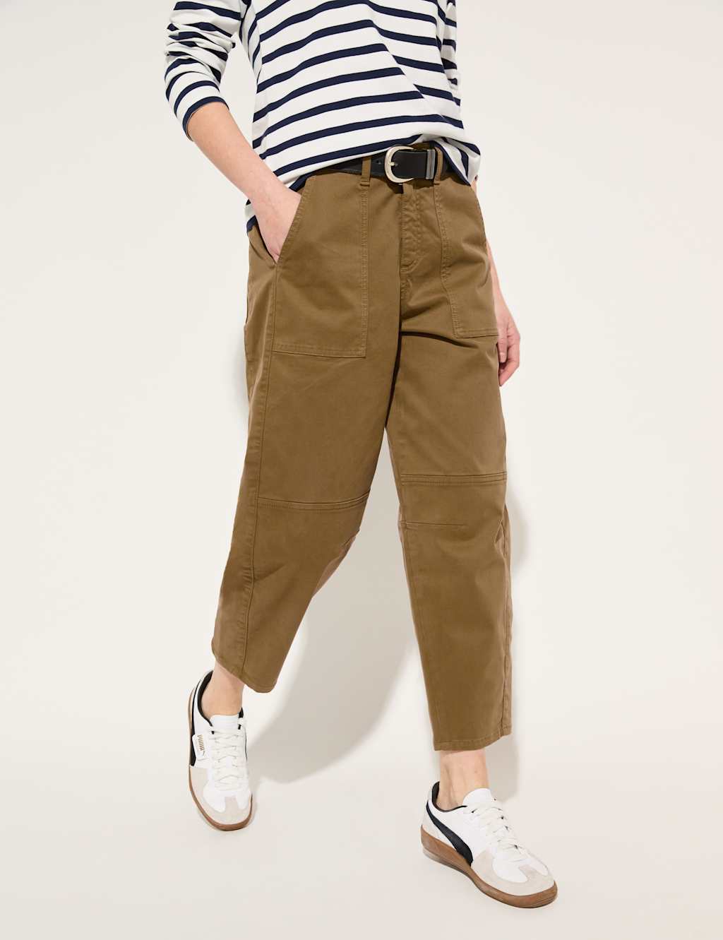 Cotton Rich Barrel Leg Cropped Trousers 2 of 6