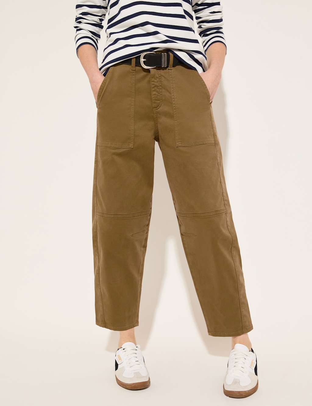 Cotton Rich Barrel Leg Cropped Trousers 3 of 6