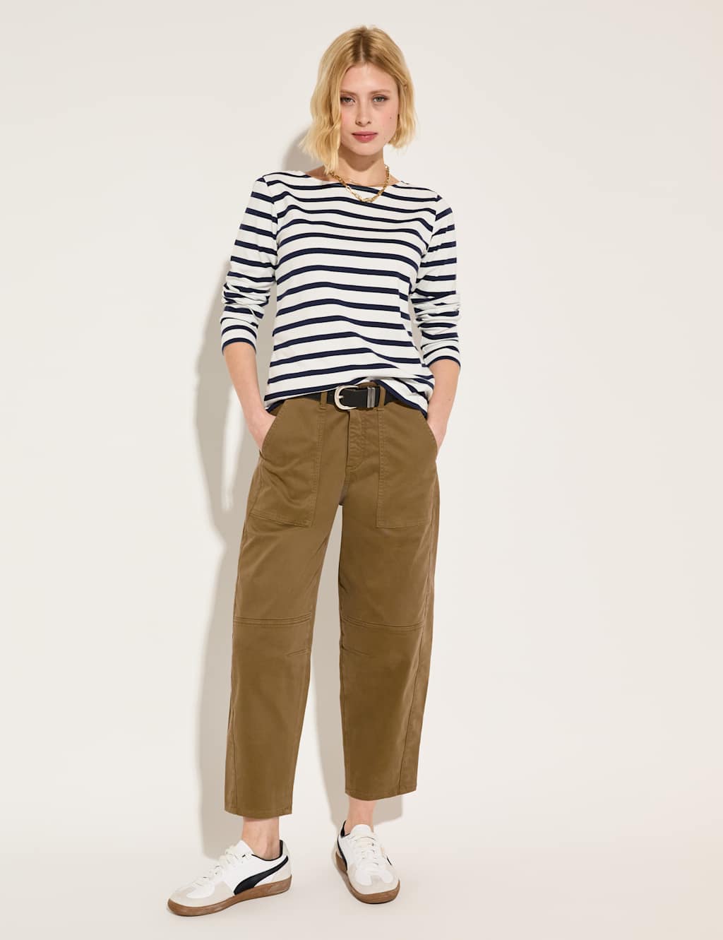 Cotton Rich Barrel Leg Cropped Trousers 5 of 6