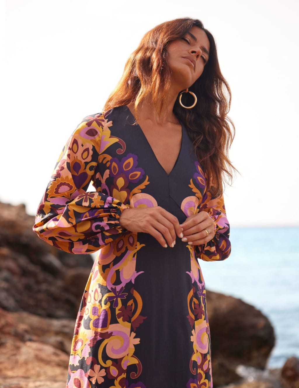 Floral V-Neck Blouson Sleeve Maxi Waisted Dress 5 of 7