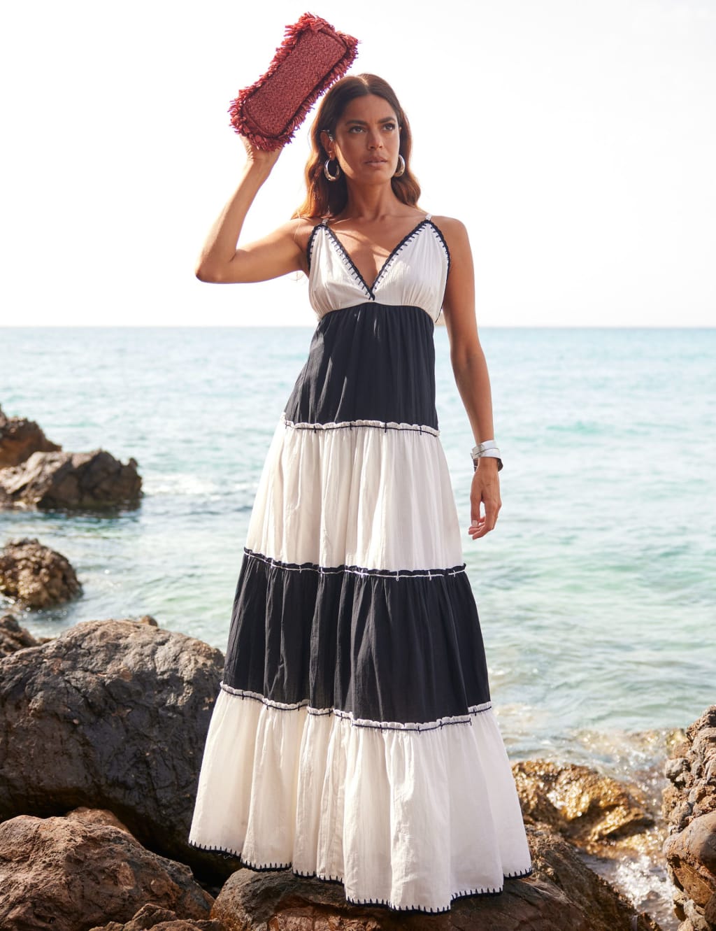 Pure Cotton Colour Block V-Neck Tiered Dress 1 of 7