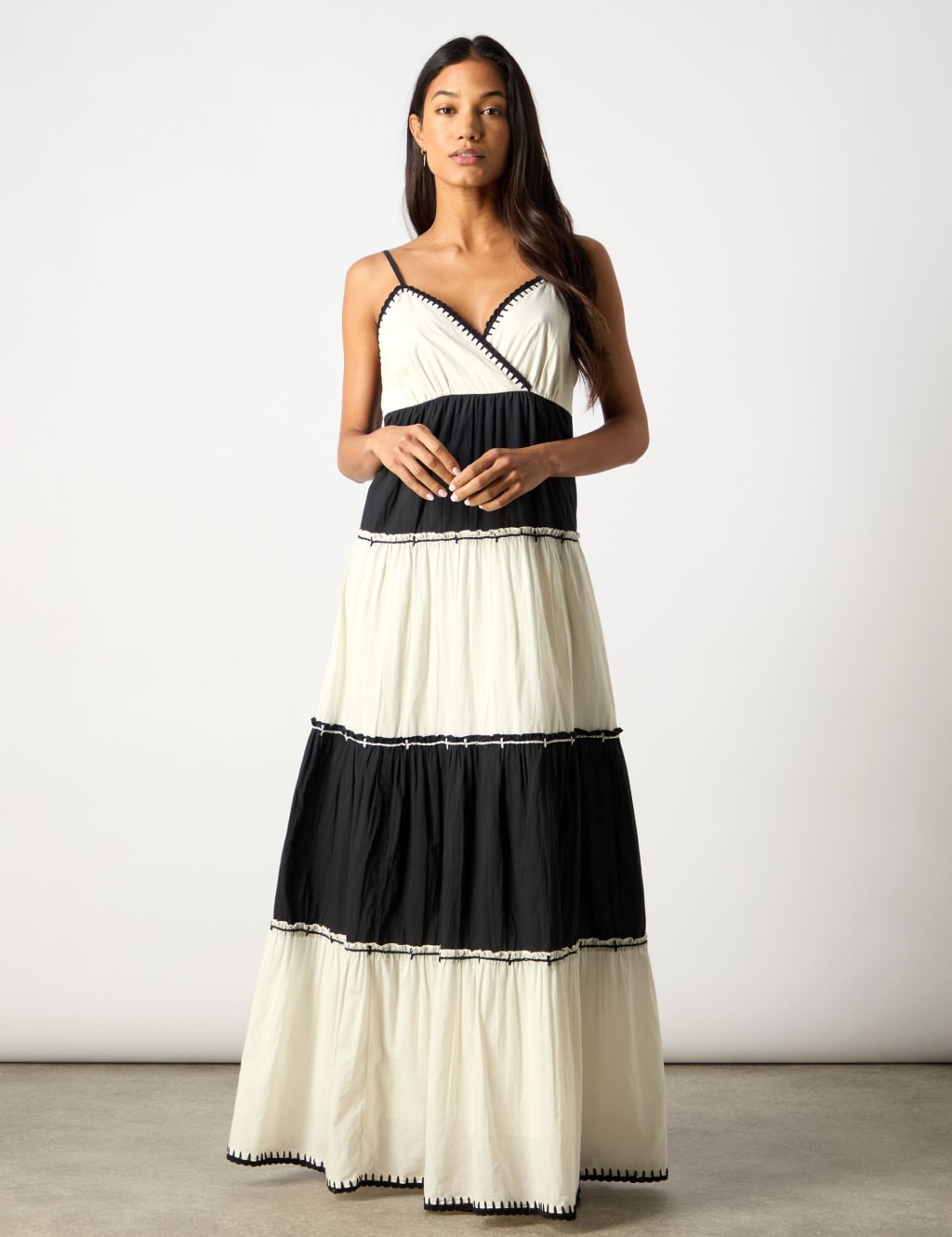 Pure Cotton Colour Block V-Neck Tiered Dress 2 of 7