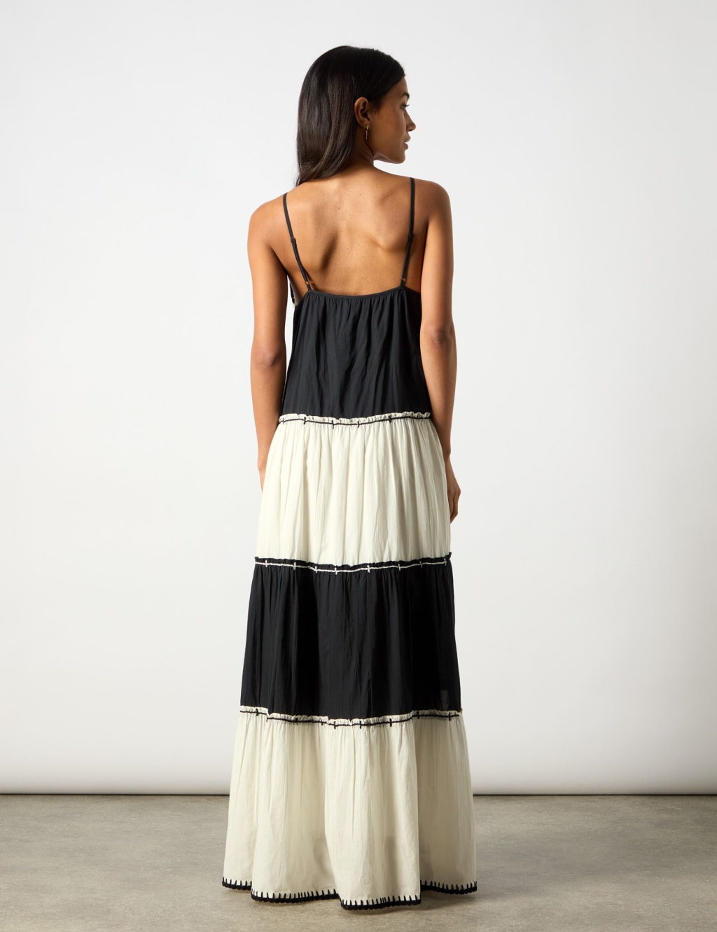 Pure Cotton Colour Block V-Neck Tiered Dress 4 of 7