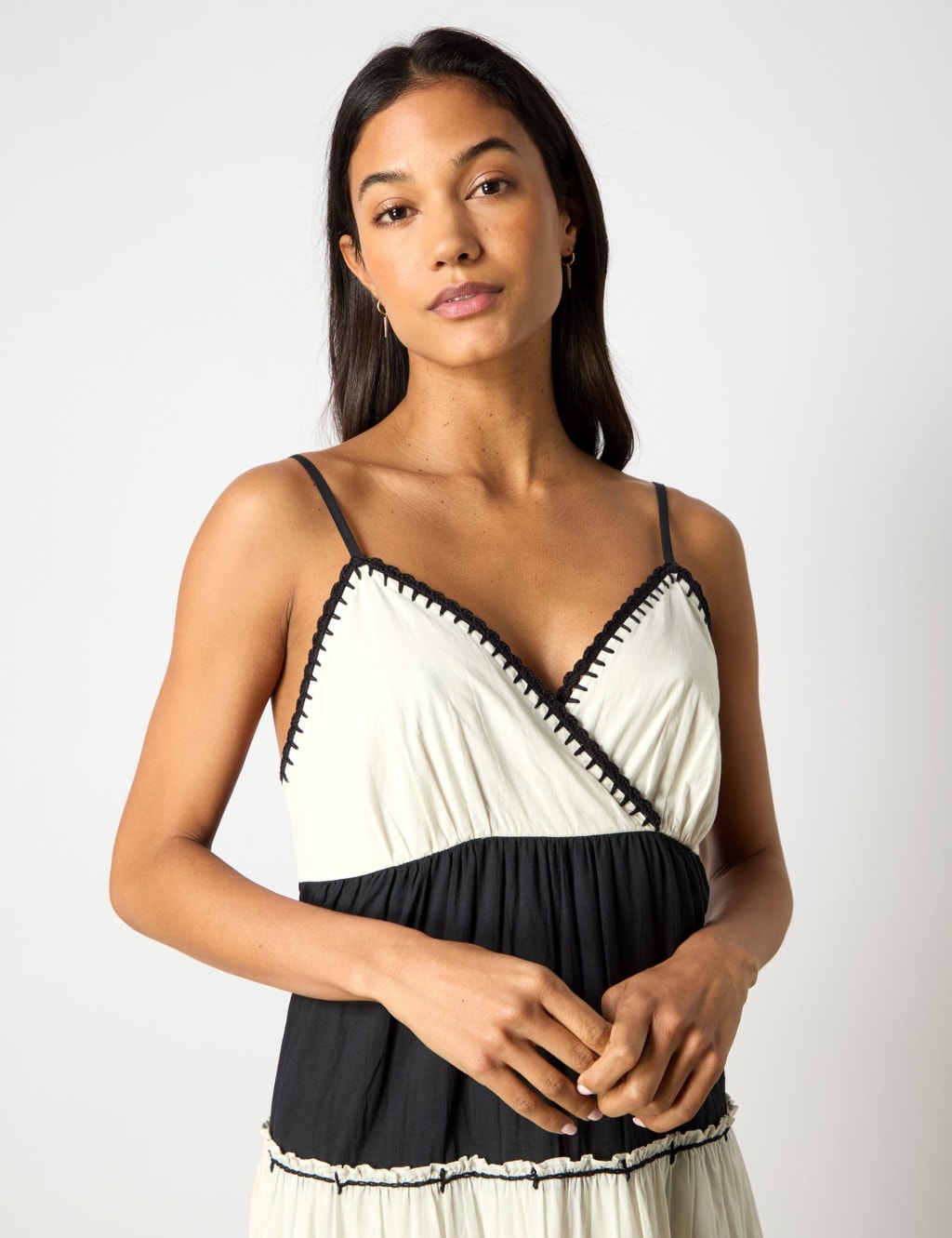 Pure Cotton Colour Block V-Neck Tiered Dress 5 of 7
