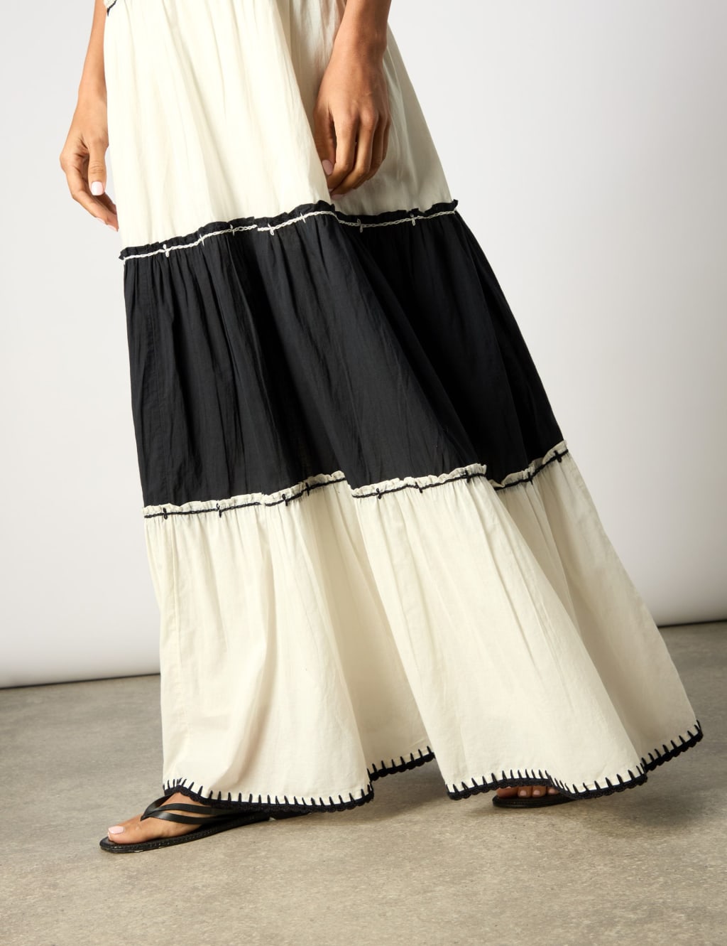 Pure Cotton Colour Block V-Neck Tiered Dress