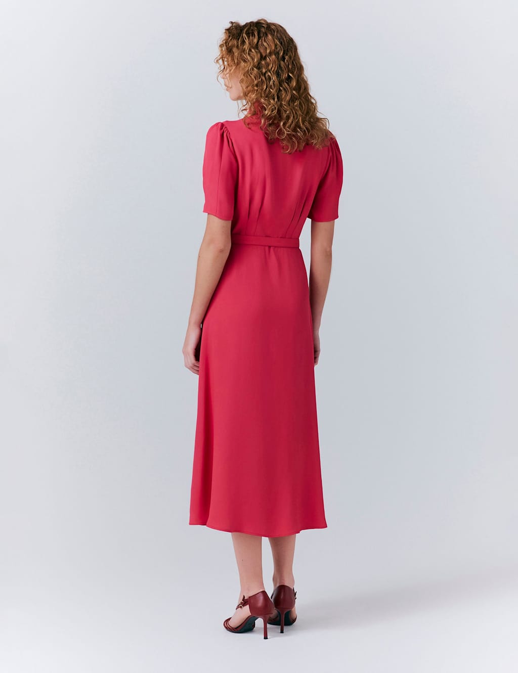 V-Neck Belted Button Through Midi Tea Dress 2 of 5