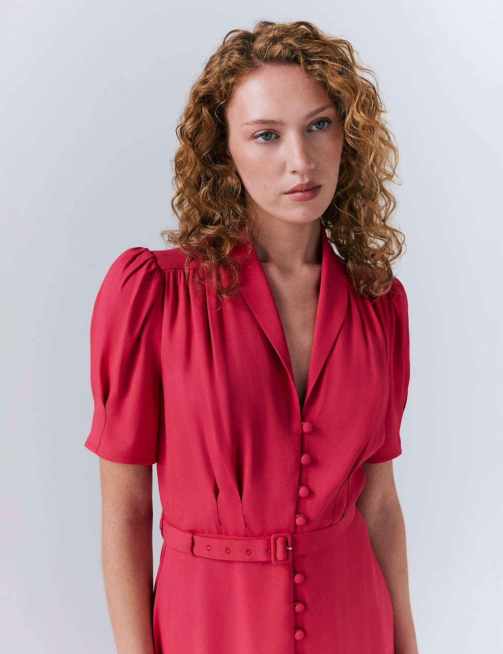 V-Neck Belted Button Through Midi Tea Dress 5 of 5