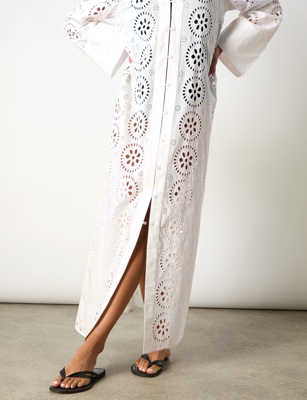 Pure Cotton Broderie Maxi Shirt Dress 9 of 10