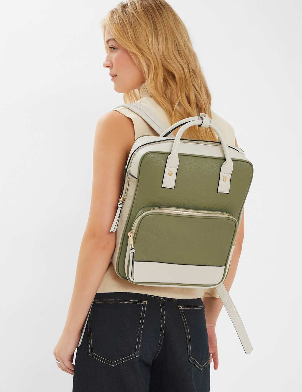 Faux Leather Colour Block Top Handle Backpack 5 of 5