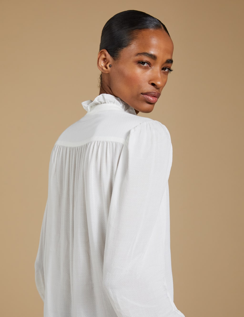 High Neck Frill Detail Button Through Blouse BAUKJEN M S