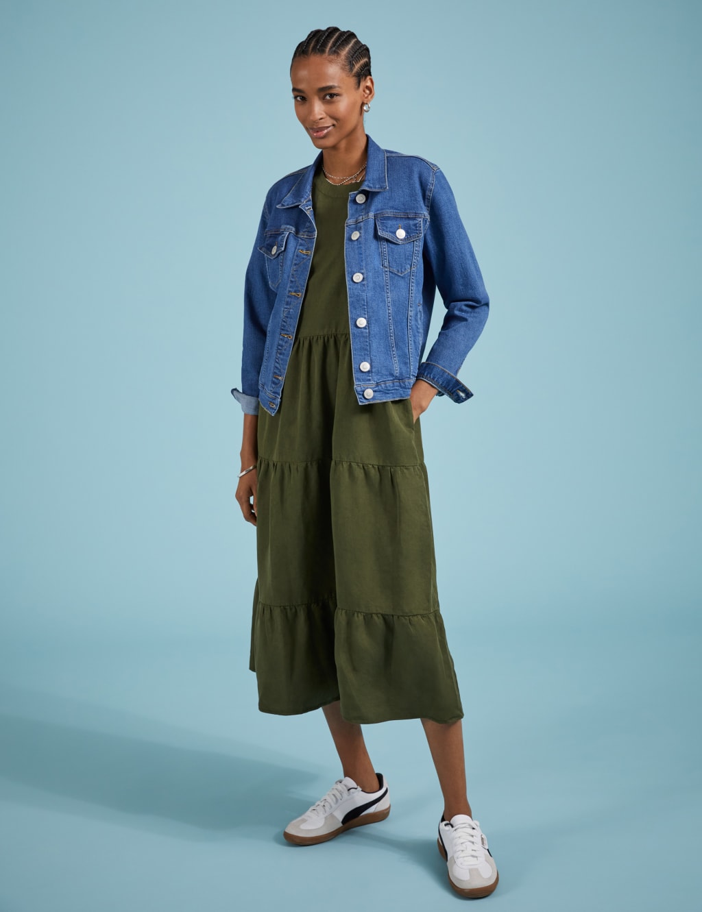 Lyocell Rich Crew Neck Midi Tiered Dress 3 of 5