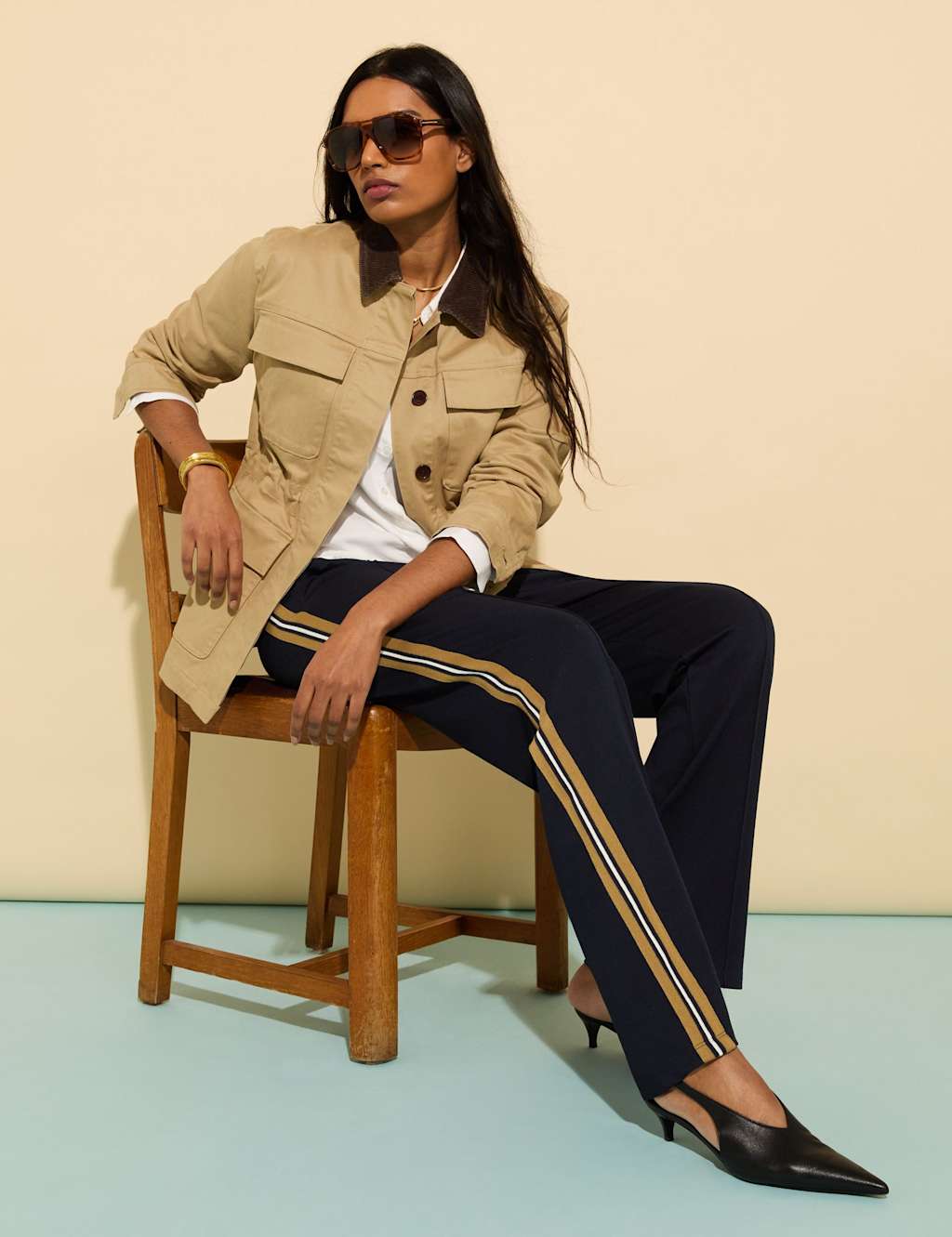 Ponte Side Stripe Wide Leg Trousers 1 of 5