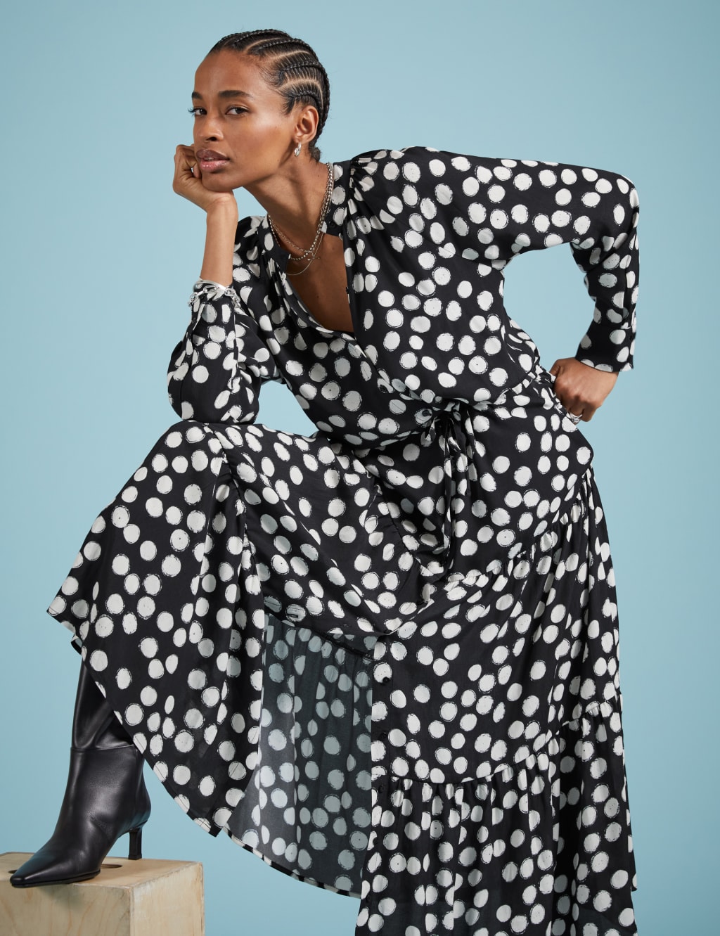 Polka dot tiered maxi dress top