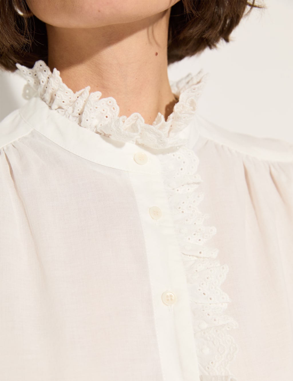 Pure Cotton Broderie Frill Neck Blouse 2 of 5