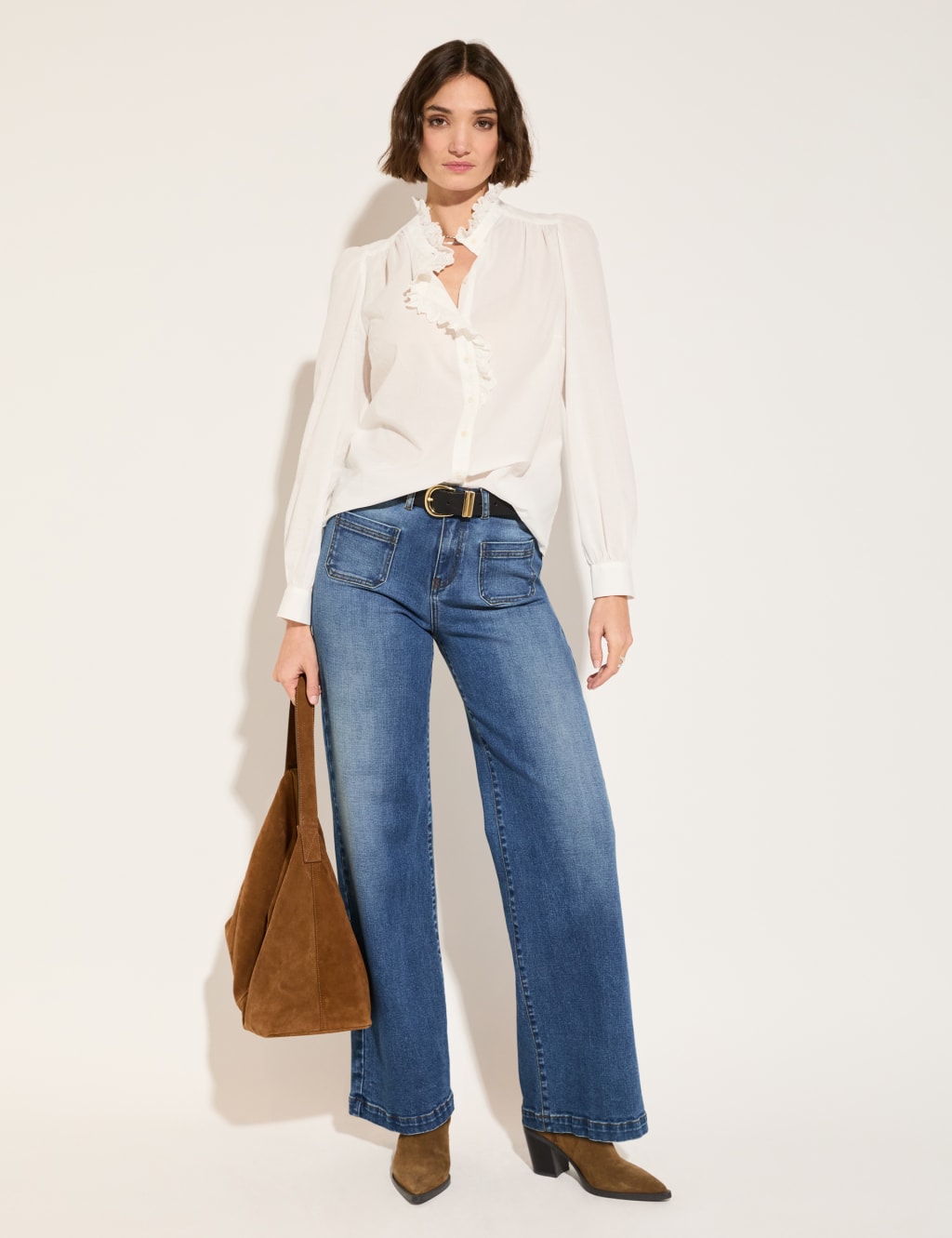 Pure Cotton Broderie Frill Neck Blouse 3 of 5