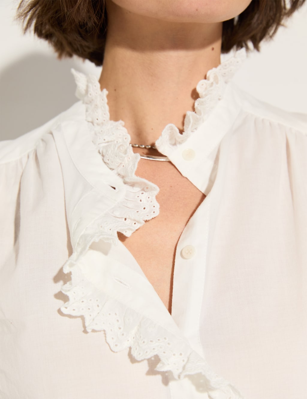 Pure Cotton Broderie Frill Neck Blouse 4 of 5