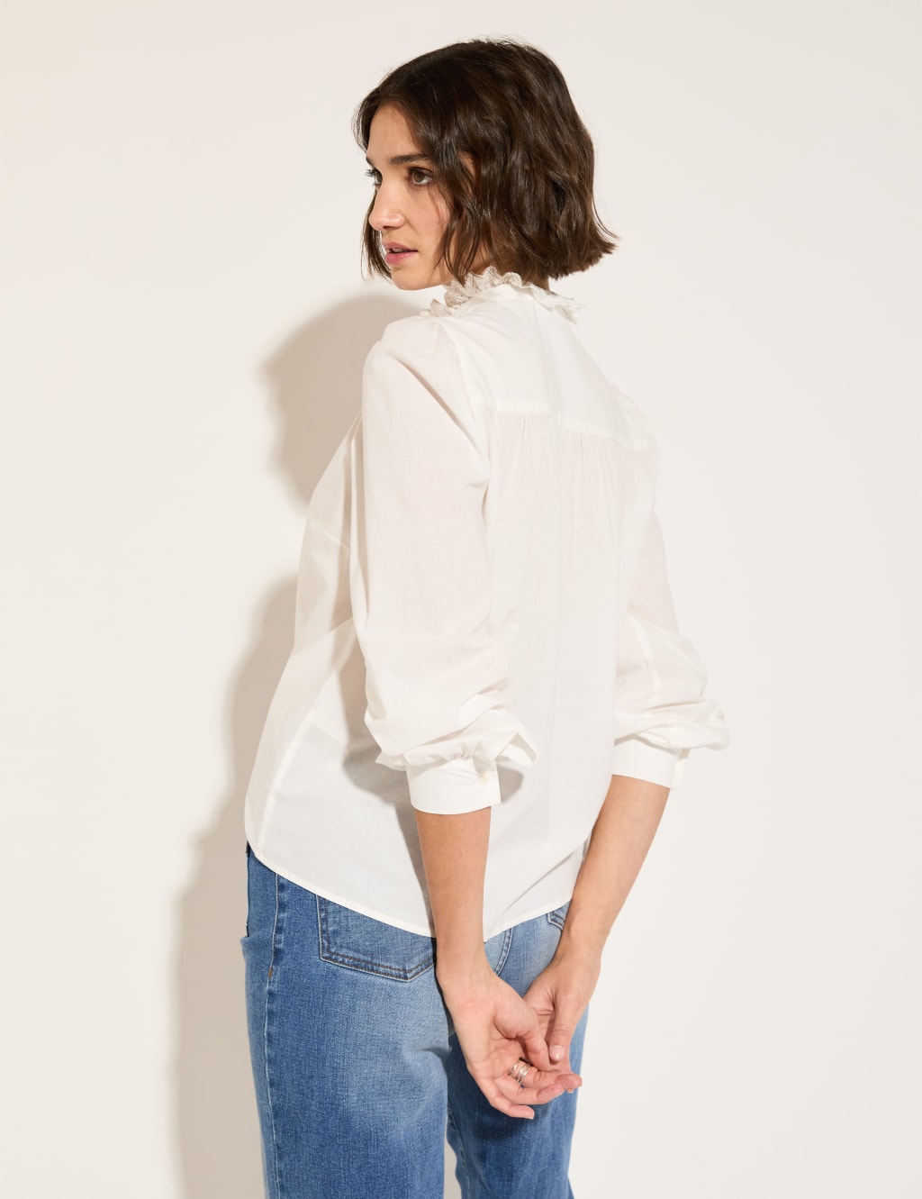 Pure Cotton Broderie Frill Neck Blouse 5 of 5