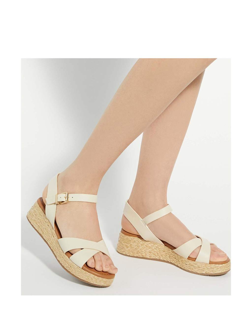 Leather Raffia Flatform Sandals 2 of 6