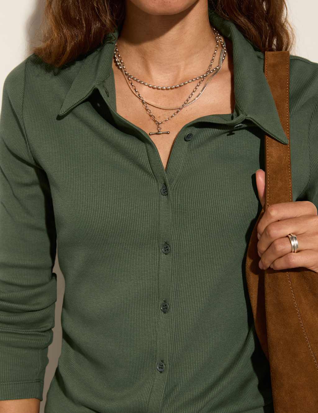 Pure Cotton Ribbed Button Through Top 2 of 4