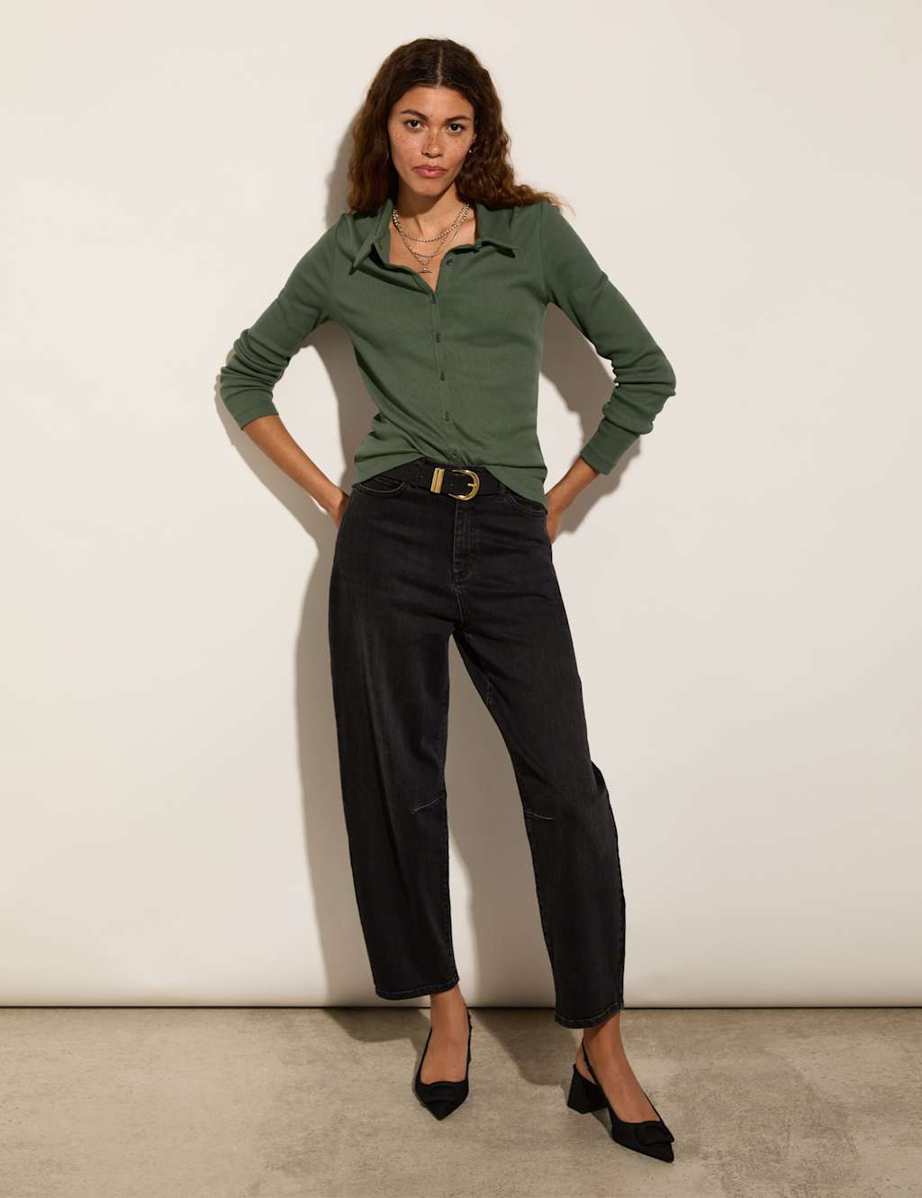 Pure Cotton Ribbed Button Through Top 3 of 4
