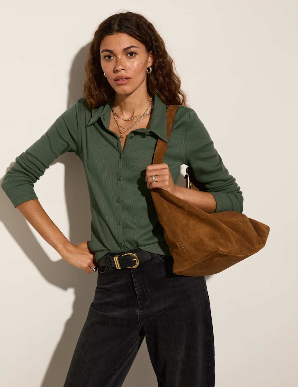 Pure Cotton Ribbed Button Through Top 4 of 4