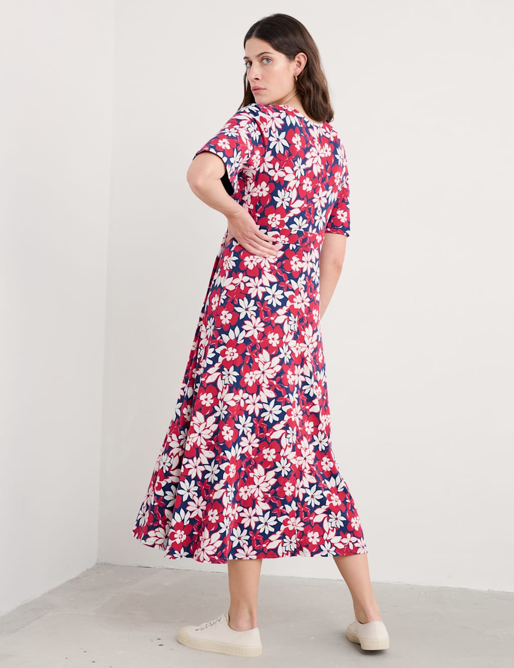 Pure Cotton Floral V-Neck Midaxi Waisted Dress 5 of 5