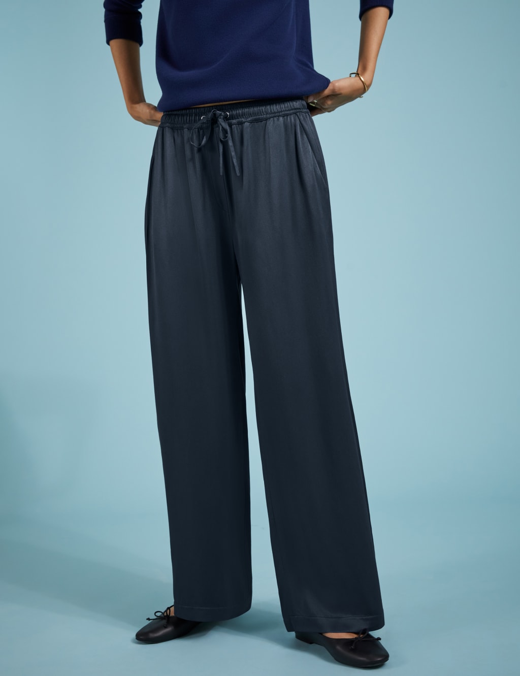 The Draped Elasticated-waist Wide Leg Trousers