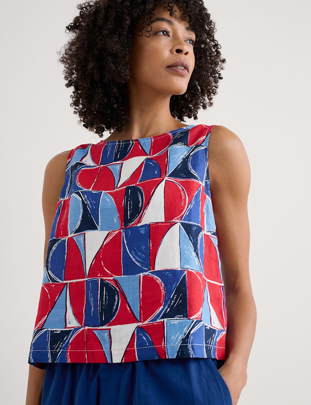 Pure Linen Geometric Relaxed Vest Top 3 of 4