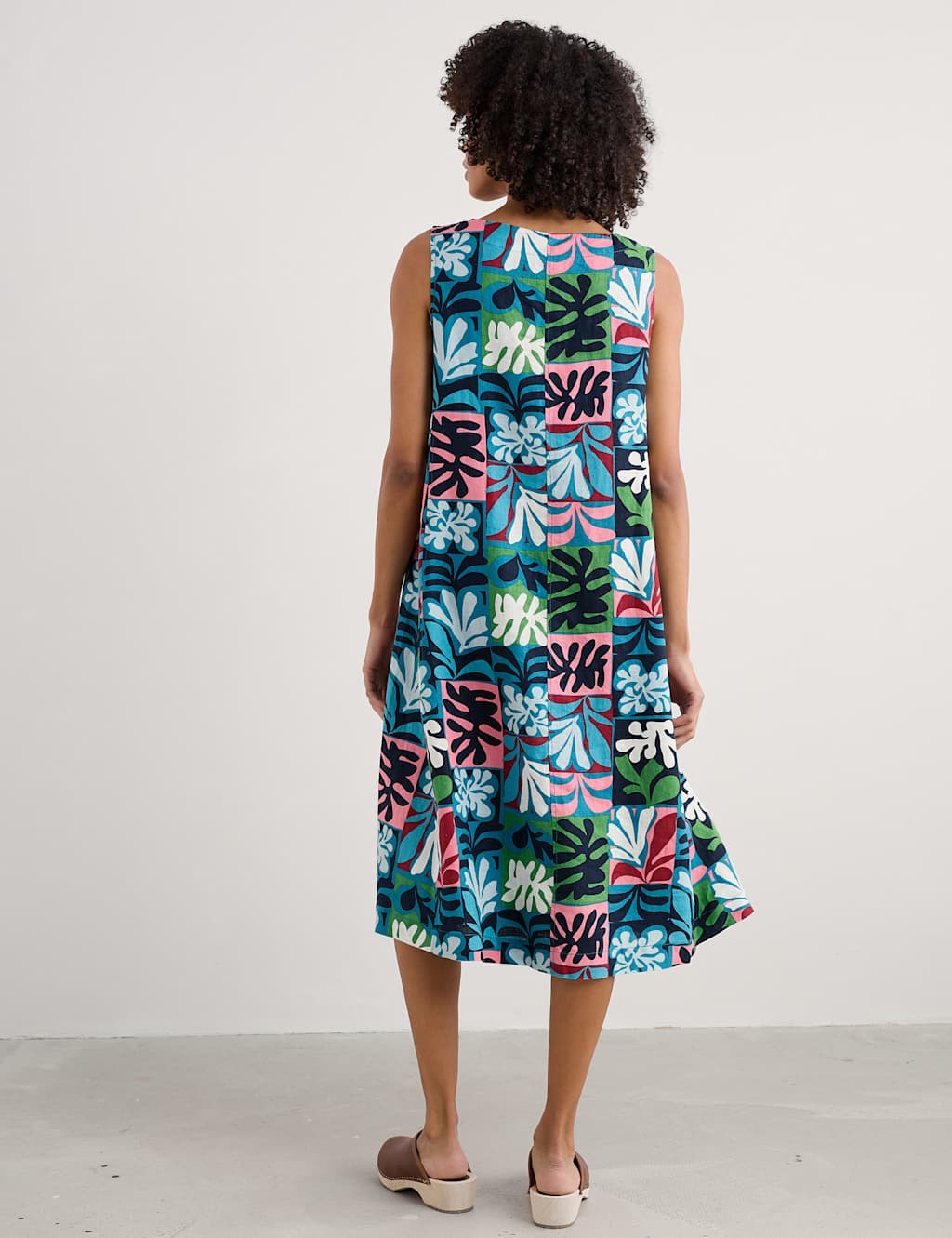 Pure Linen Floral Midi Swing Dress 5 of 5