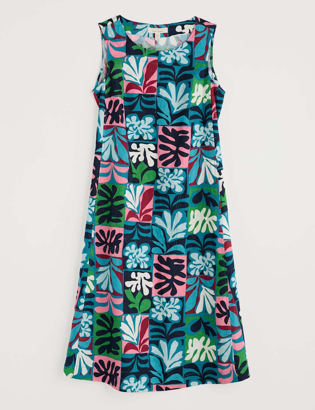 Pure Linen Floral Midi Swing Dress 2 of 5