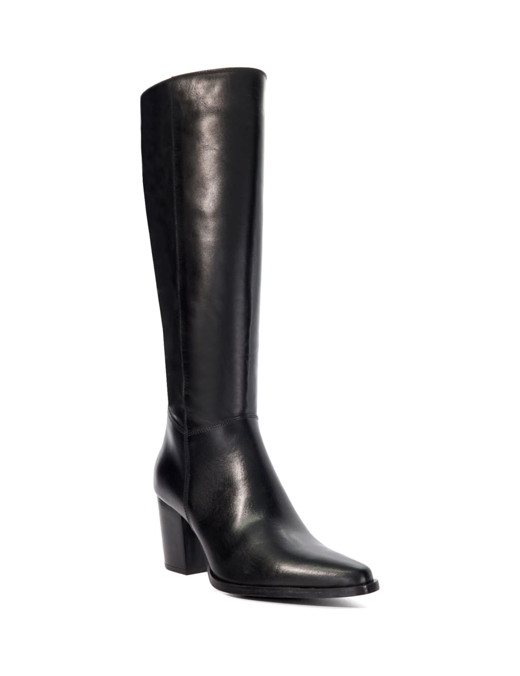 Leather Block Heel Pointed Knee High Boots 3 of 4