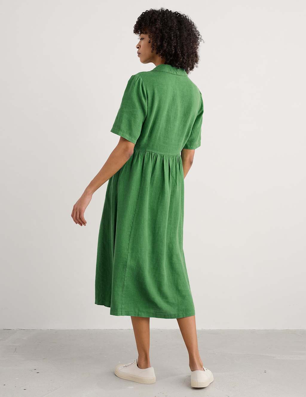 Pure Linen Collared Midi Waisted Dress 5 of 5