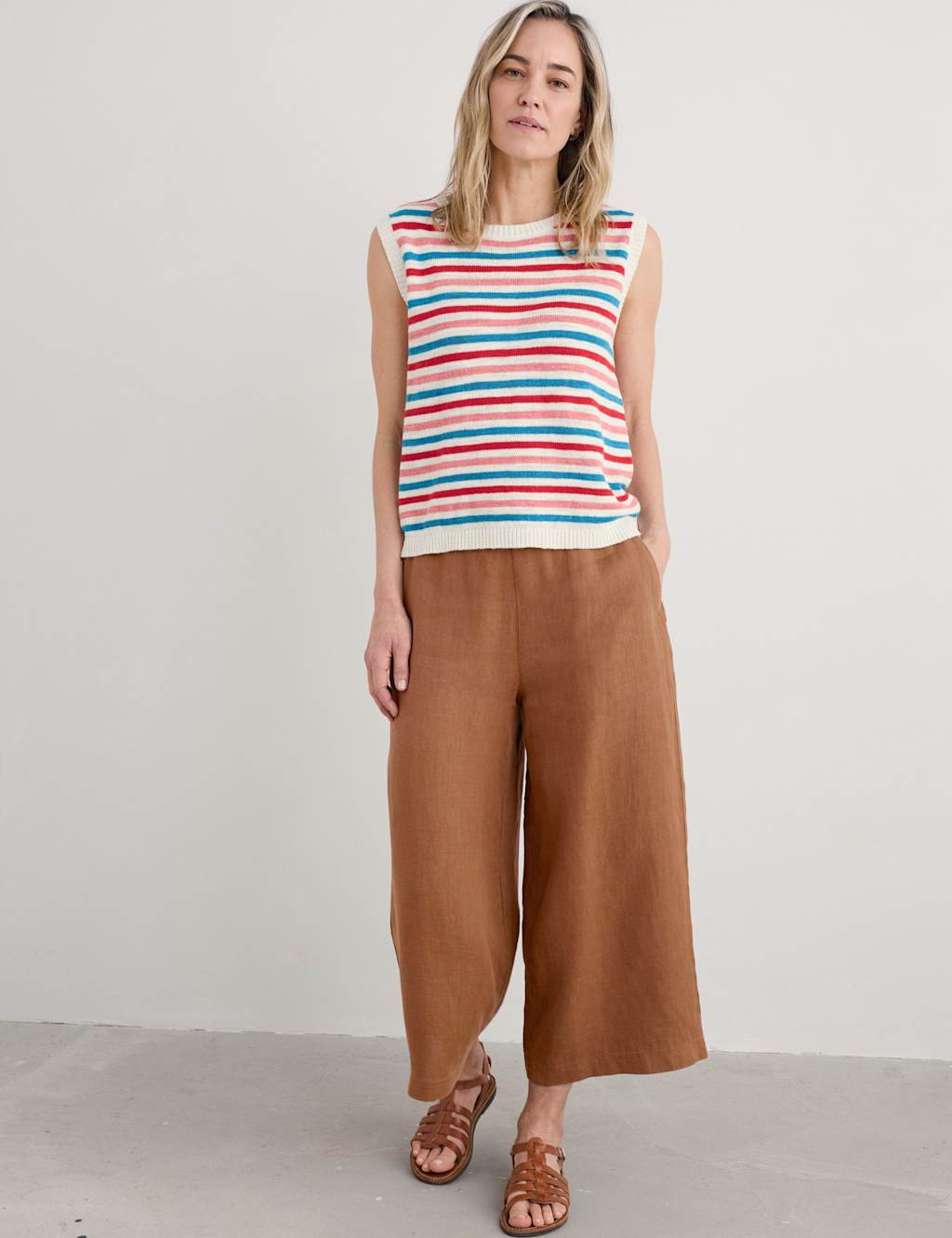 Cotton Rich Striped Knitted Vest with Linen 3 of 5