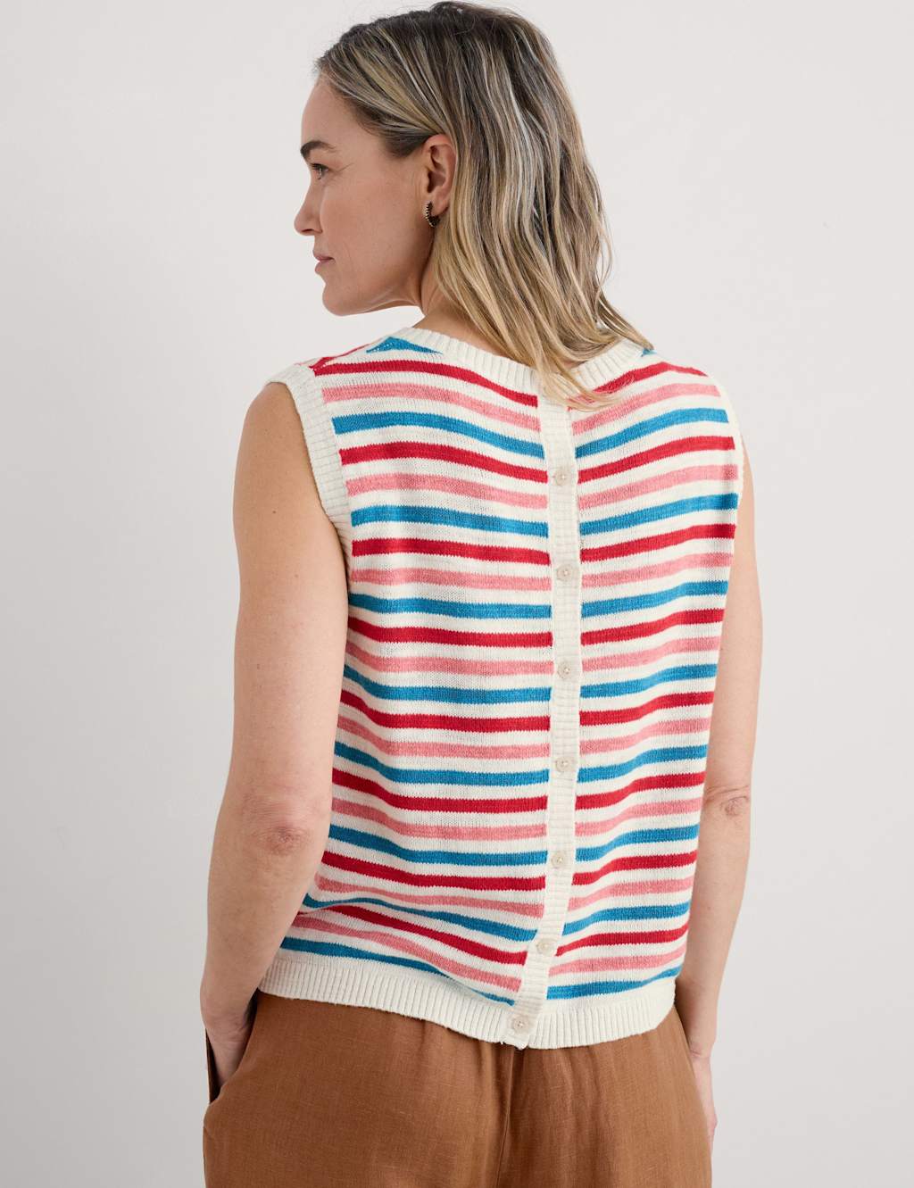 Cotton Rich Striped Knitted Vest with Linen 5 of 5
