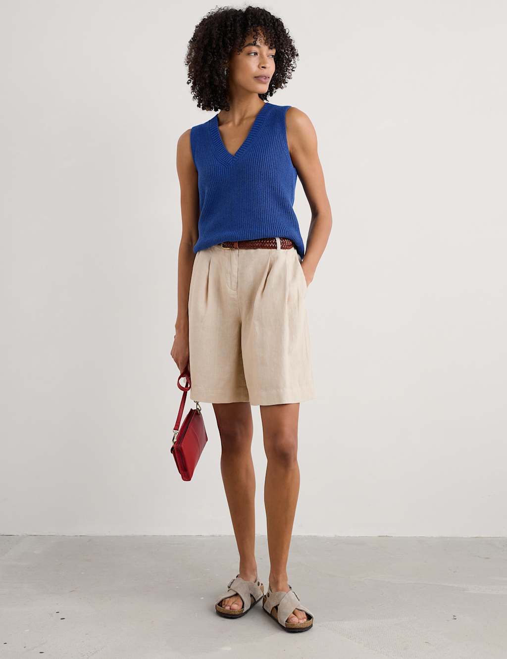 Pure Cotton Textured V-Neck Knitted Vest 1 of 4