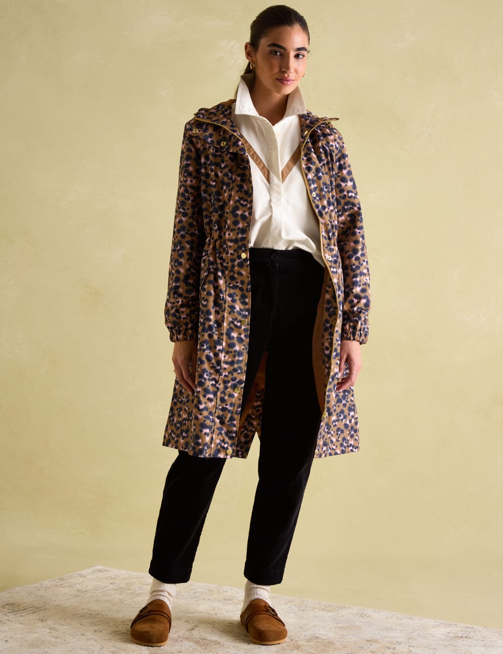 Animal Print Hooded Packaway Longline Raincoat Joules M S