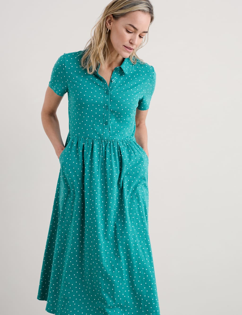 Pure Cotton Polka Dot Midi Shirt Dress 3 of 4