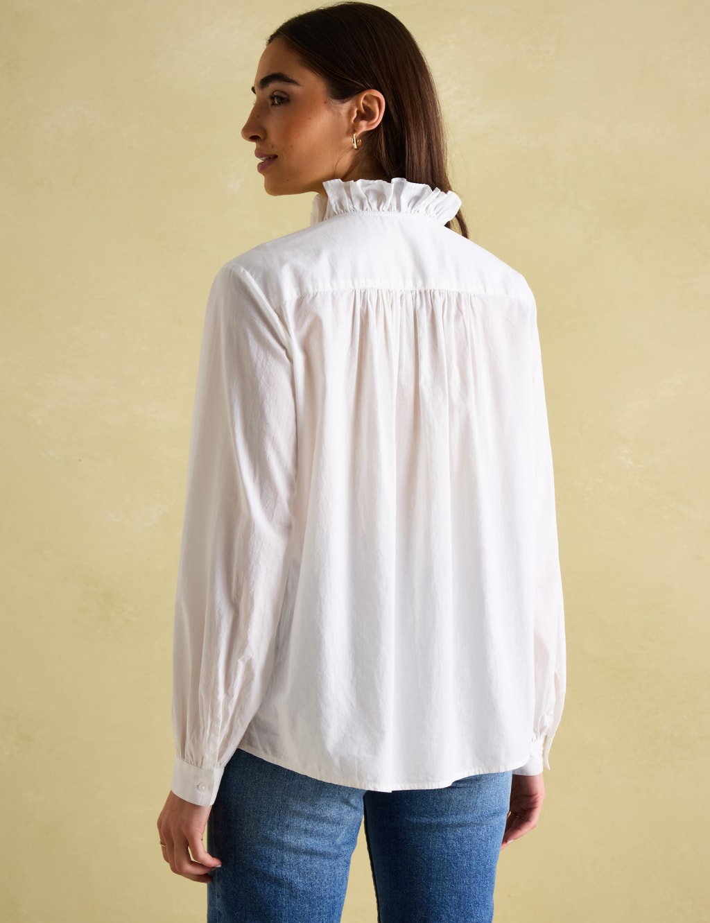 Pure Cotton High Neck Ruffle Blouse 4 of 7