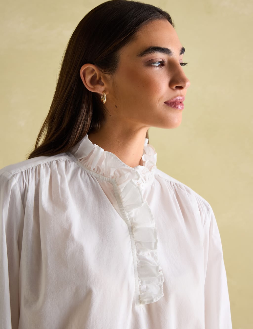 Pure Cotton High Neck Ruffle Blouse