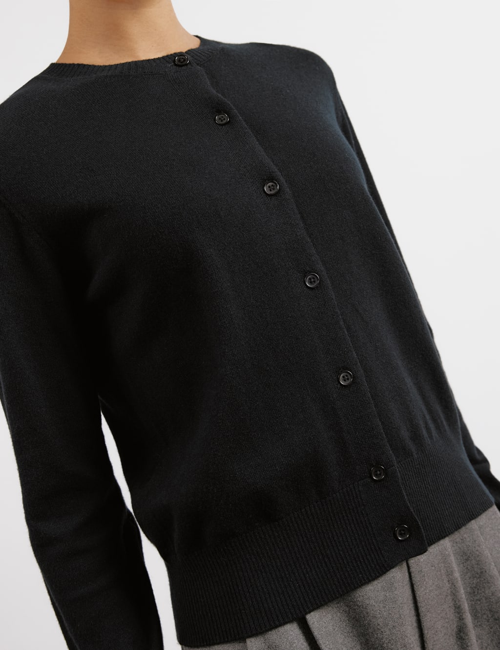 Cotton Blend Crew Neck Cardigan 4 of 5