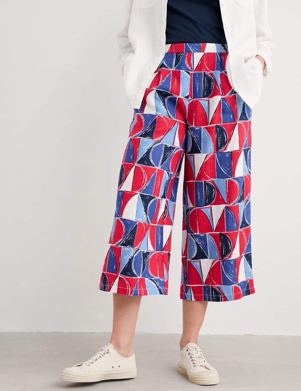 Pure Linen Geometric Wide Leg Culottes 3 of 4