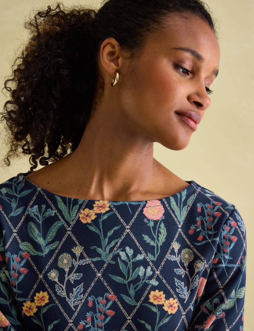 Pure Cotton Floral Slash Neck Top 3 of 6