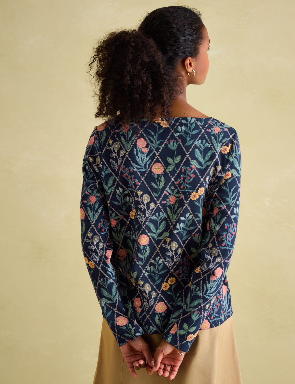 Pure Cotton Floral Slash Neck Top 5 of 6