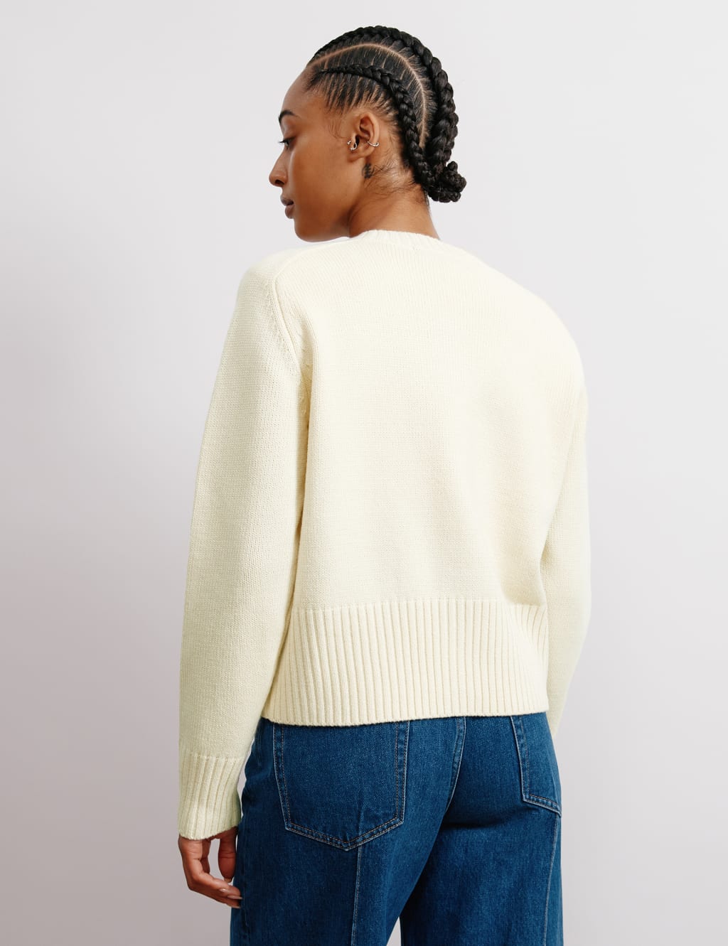 Crew Neck Button Through Cardigan with Wool 4 of 5