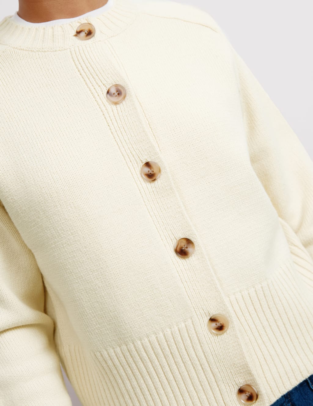 Crew Neck Button Through Cardigan with Wool 5 of 5