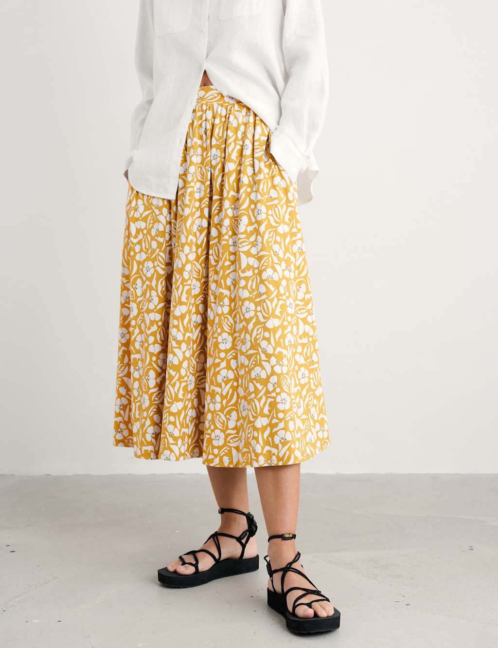 Cotton Rich Floral Midi A-Line Skirt 3 of 4